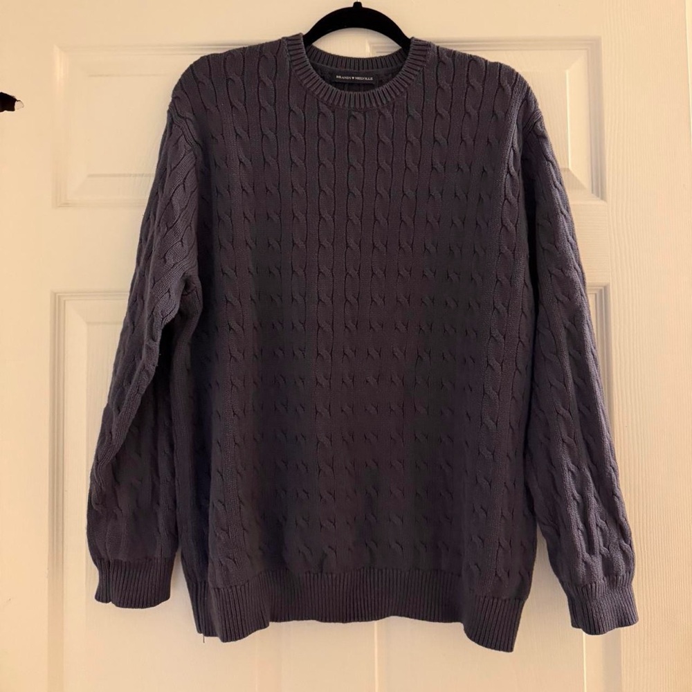 Cable Knit Crewneck Sweater - Navy